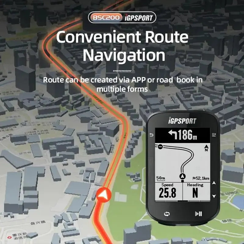 IGPSPORT BSC200 GPS cyklistický počítač s počítadlem kilometrů, bezdrátovým rychloměrem, navigací trasy, ANT + Bluetooth 5.0 příslušenství