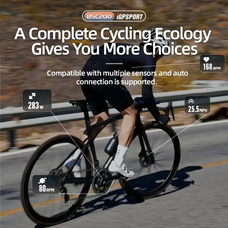 IGPSPORT BSC200 GPS cyklistický počítač s počítadlem kilometrů, bezdrátovým rychloměrem, navigací trasy, ANT + Bluetooth 5.0 příslušenství