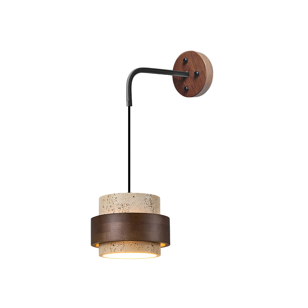 Juvetta Modern Travertine Wall Lamp with Wooden Accents - Stylish Wall Sconce Light for Cozy Atmosphere