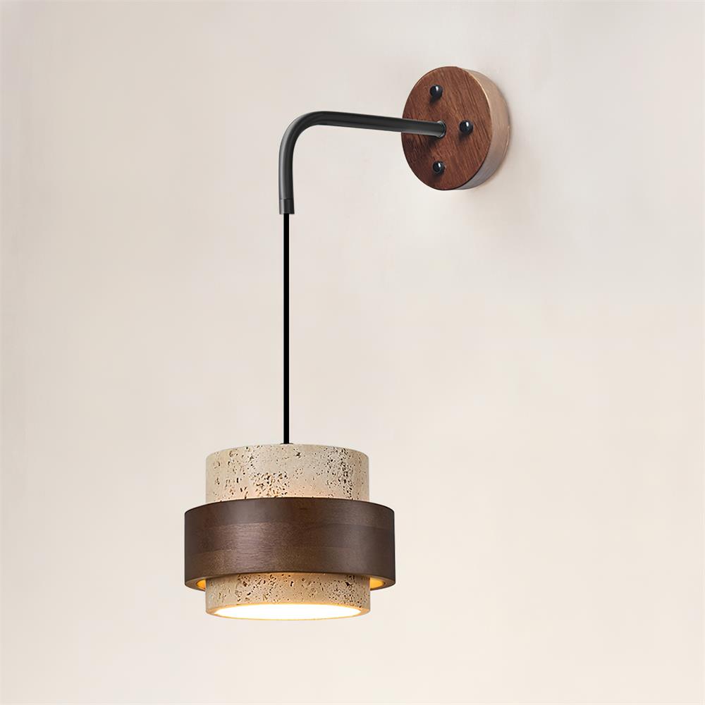 Juvetta Modern Travertine Wall Lamp with Wooden Accents - Stylish Wall Sconce Light for Cozy Atmosphere