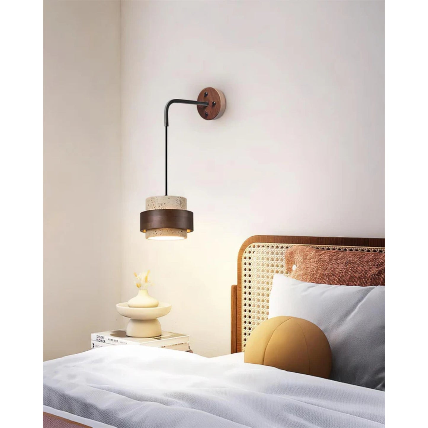 Juvetta Modern Travertine Wall Lamp with Wooden Accents - Stylish Wall Sconce Light for Cozy Atmosphere