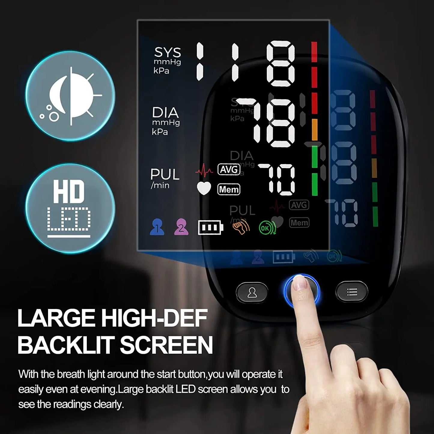 Kingclinic Automatický tlakoměr na horní část paže s manžetou a LED displejem pro domácí zdravotní péči