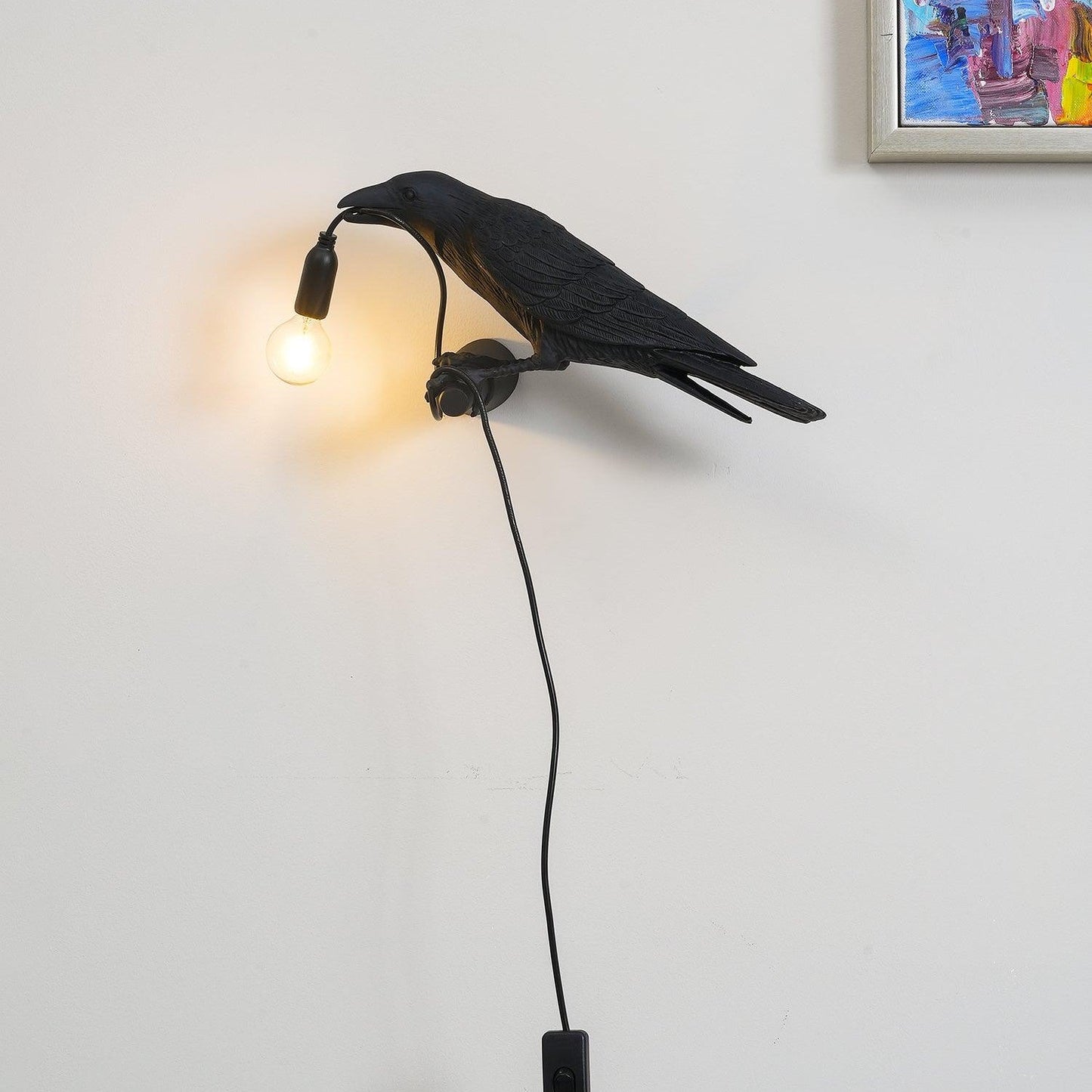 Modern Creative Wall Sconce Lighting in Crow Shape - Durable Resin & Metal Wall Lamp for Unique Interiors