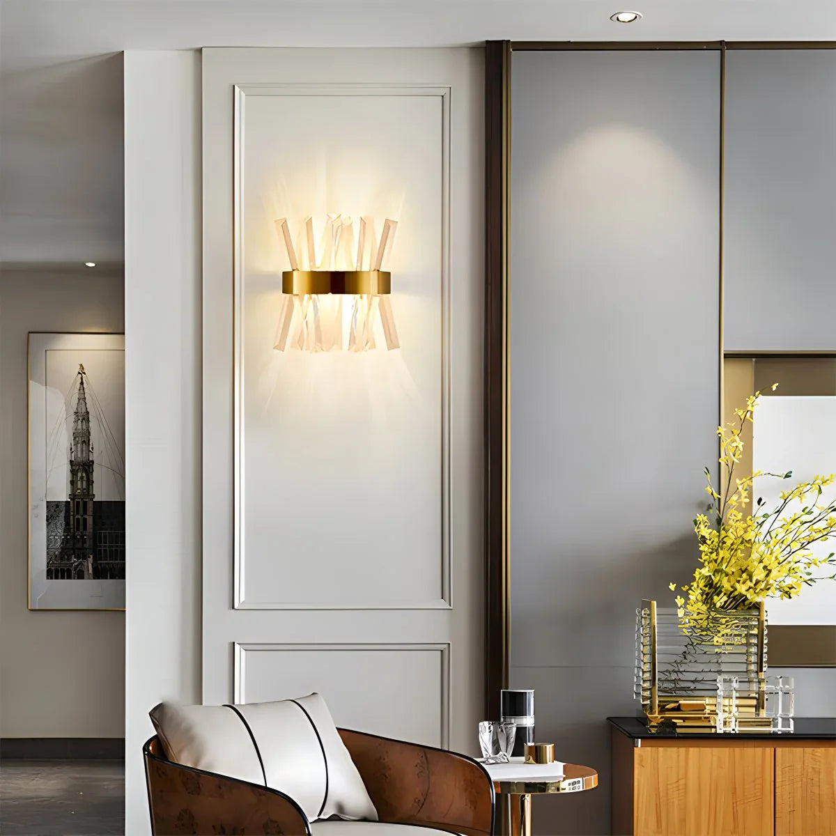 Modern Crystal Wall Sconce Lighting with Integrated LED - Elegant Wall Lamp for Living Rooms, Hallways, and Bedrooms