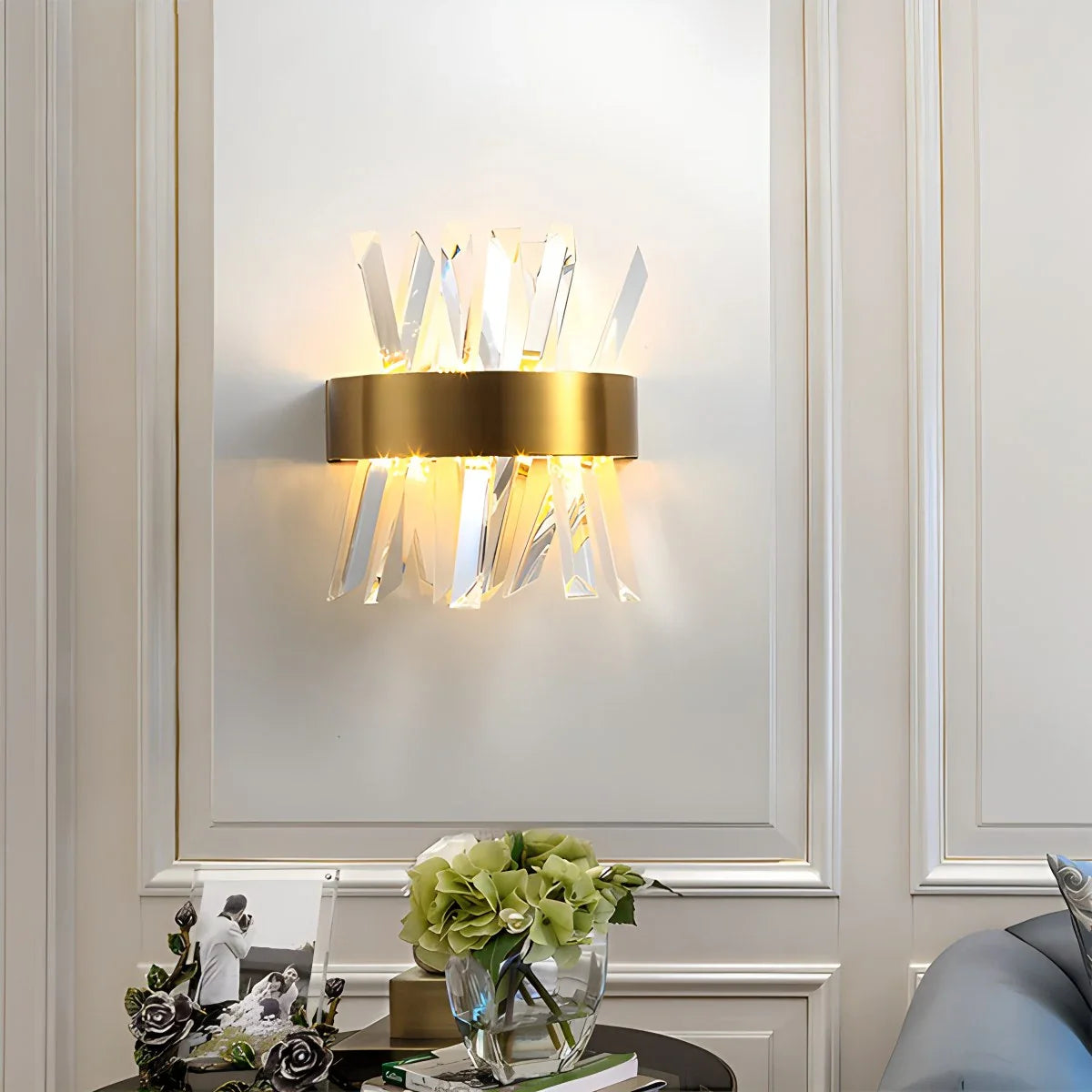 Modern Crystal Wall Sconce Lighting with Integrated LED - Elegant Wall Lamp for Living Rooms, Hallways, and Bedrooms