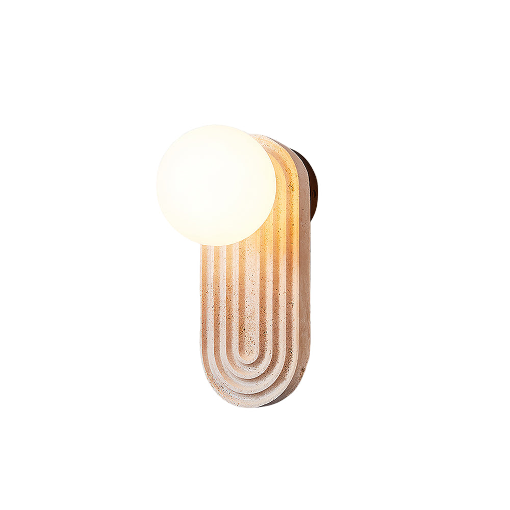 Lanviro Modern Travertine Wall Sconce Light with Matte Glass Ball - Stylish Bathroom Wall Light for Cozy Interiors