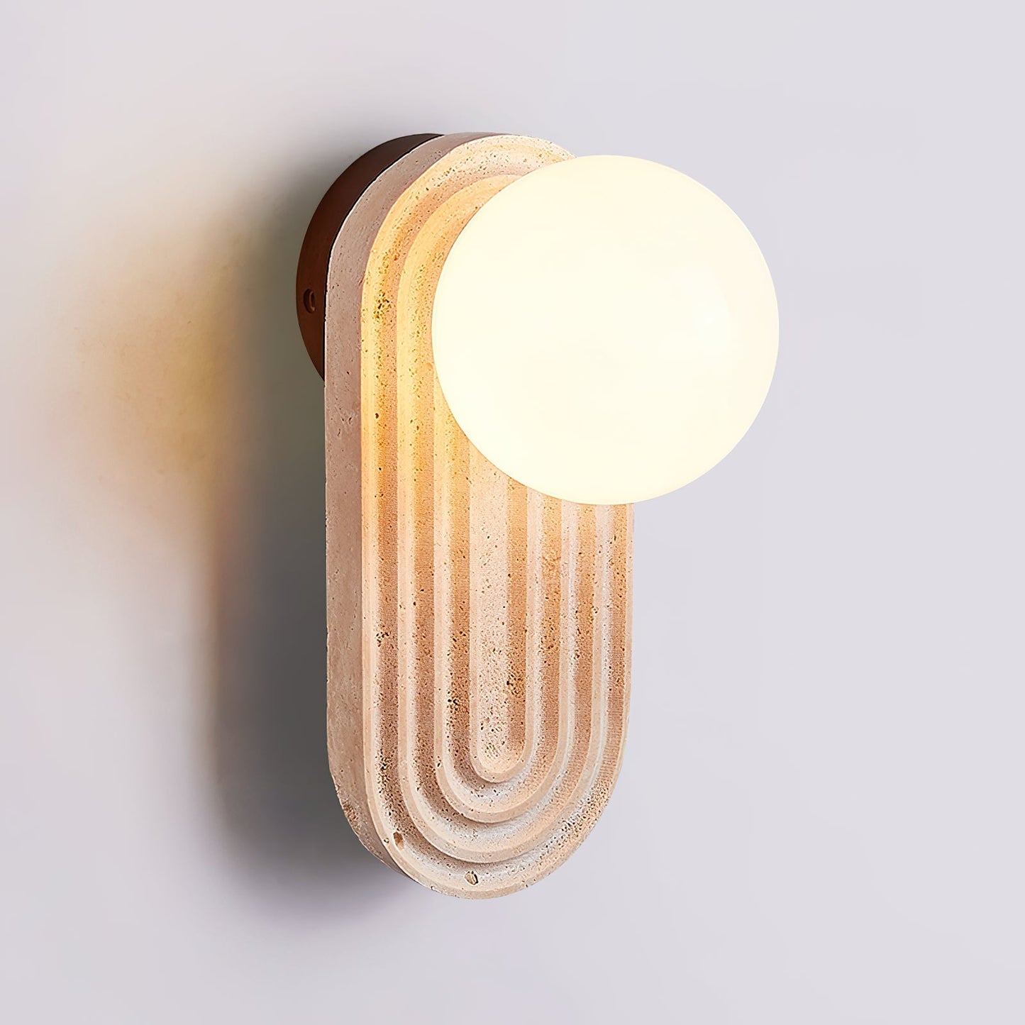 Lanviro Modern Travertine Wall Sconce Light with Matte Glass Ball - Stylish Bathroom Wall Light for Cozy Interiors