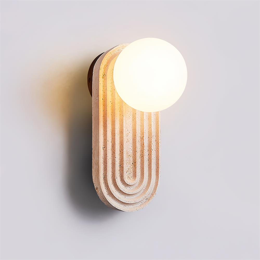 Lanviro Modern Travertine Wall Sconce Light with Matte Glass Ball - Stylish Bathroom Wall Light for Cozy Interiors