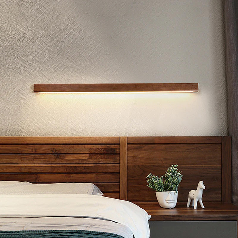 Lucavo | Linear Wall Lamp with Wooden Surface and LED Lighting | Modern Design for Bathroom and Bedroom