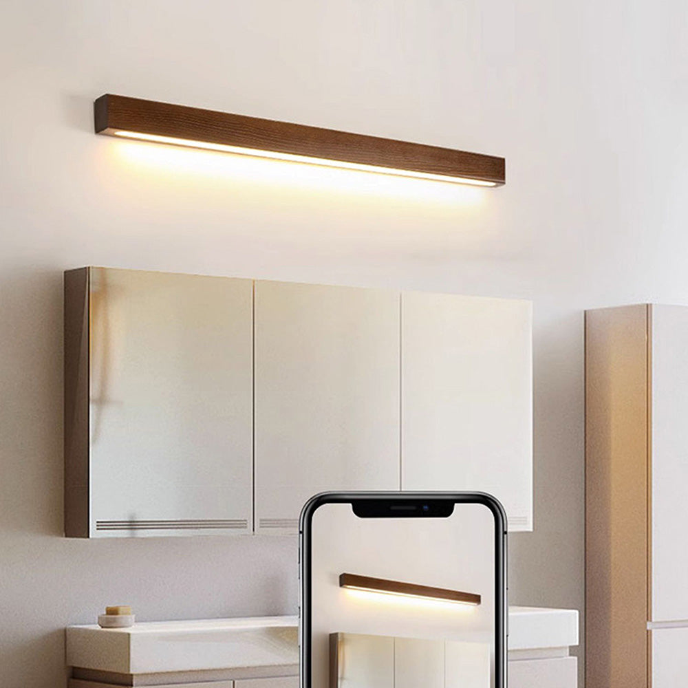 Lucavo | Linear Wall Lamp with Wooden Surface and LED Lighting | Modern Design for Bathroom and Bedroom