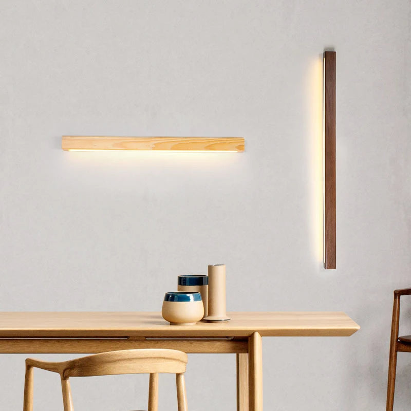 Lucavo | Linear Wall Lamp with Wooden Surface and LED Lighting | Modern Design for Bathroom and Bedroom