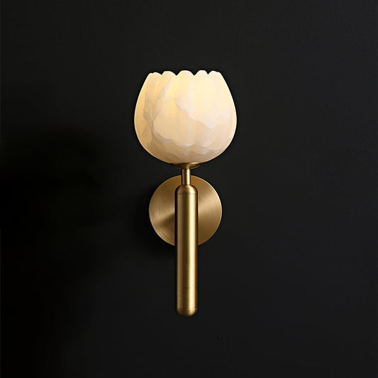 Lyi Flower Wall Sconce Lighting - Modern Brass & Alabaster Wall Lamp for Bedroom, Hallway & Living Room
