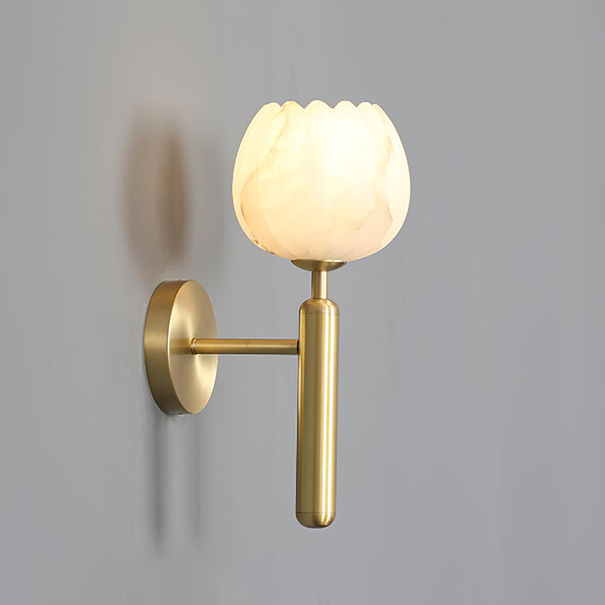 Lyi Flower Wall Sconce Lighting - Modern Brass & Alabaster Wall Lamp for Bedroom, Hallway & Living Room