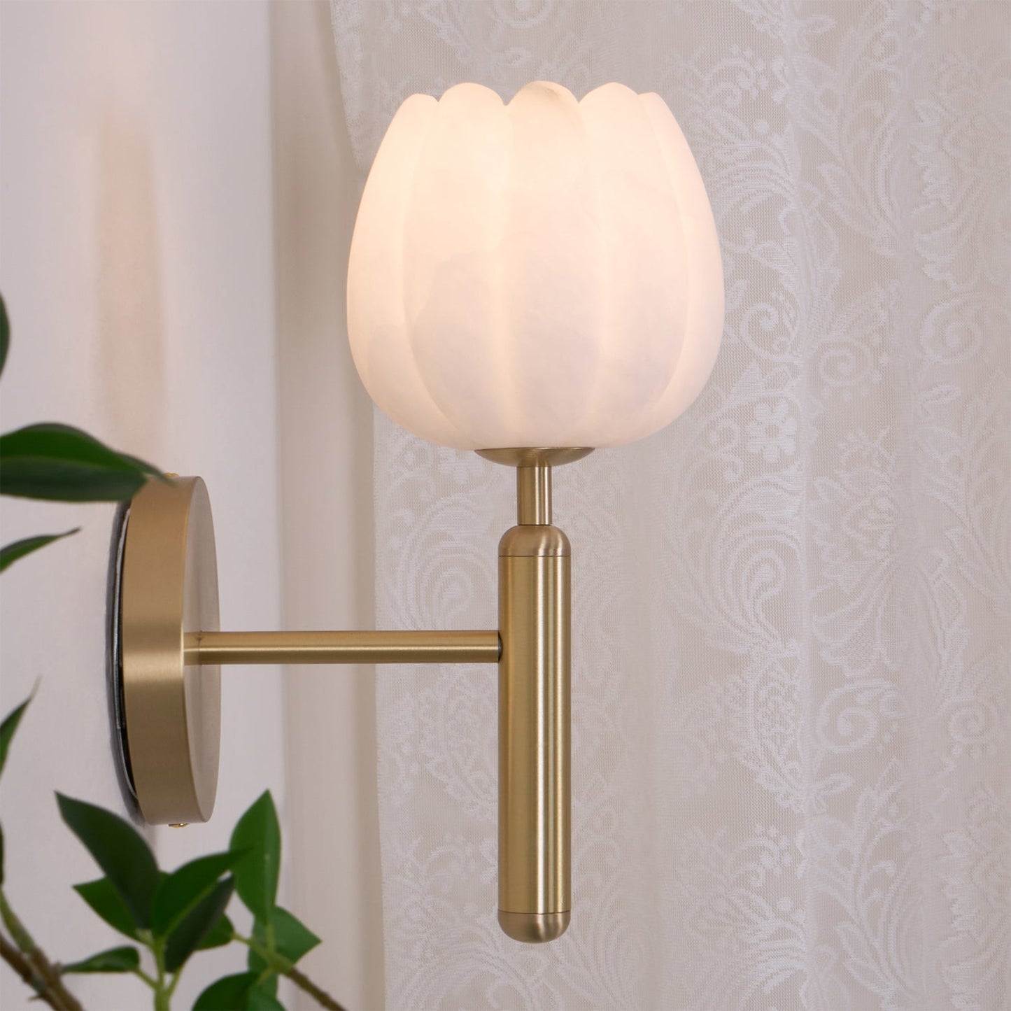 Lyi Flower Wall Sconce Lighting - Modern Brass & Alabaster Wall Lamp for Bedroom, Hallway & Living Room