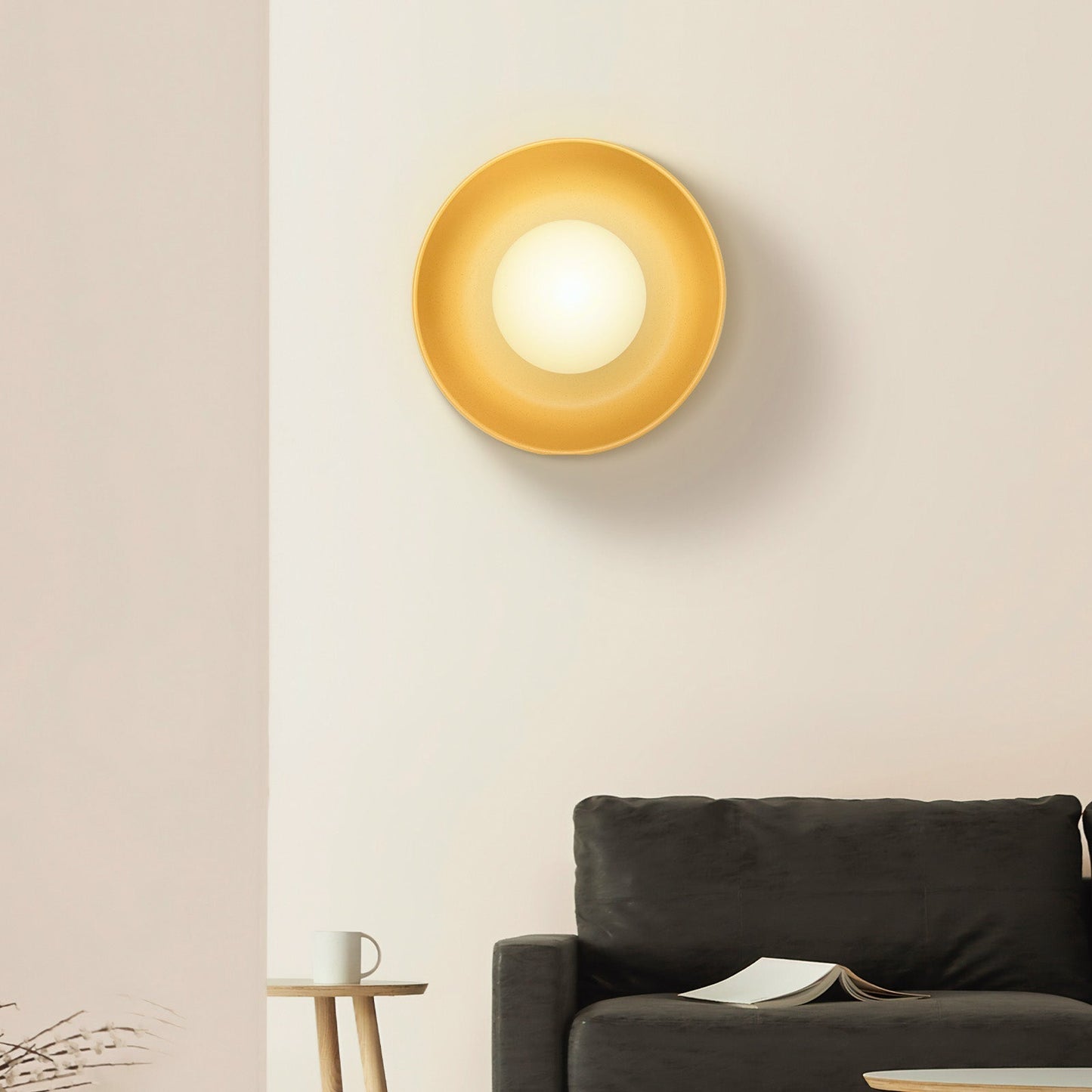 Mareno Modern Wall Sconce Lighting with Ceramic Shade and Round Light Source - Yellow and Cream Wall Lamp for Cozy Atmosphere