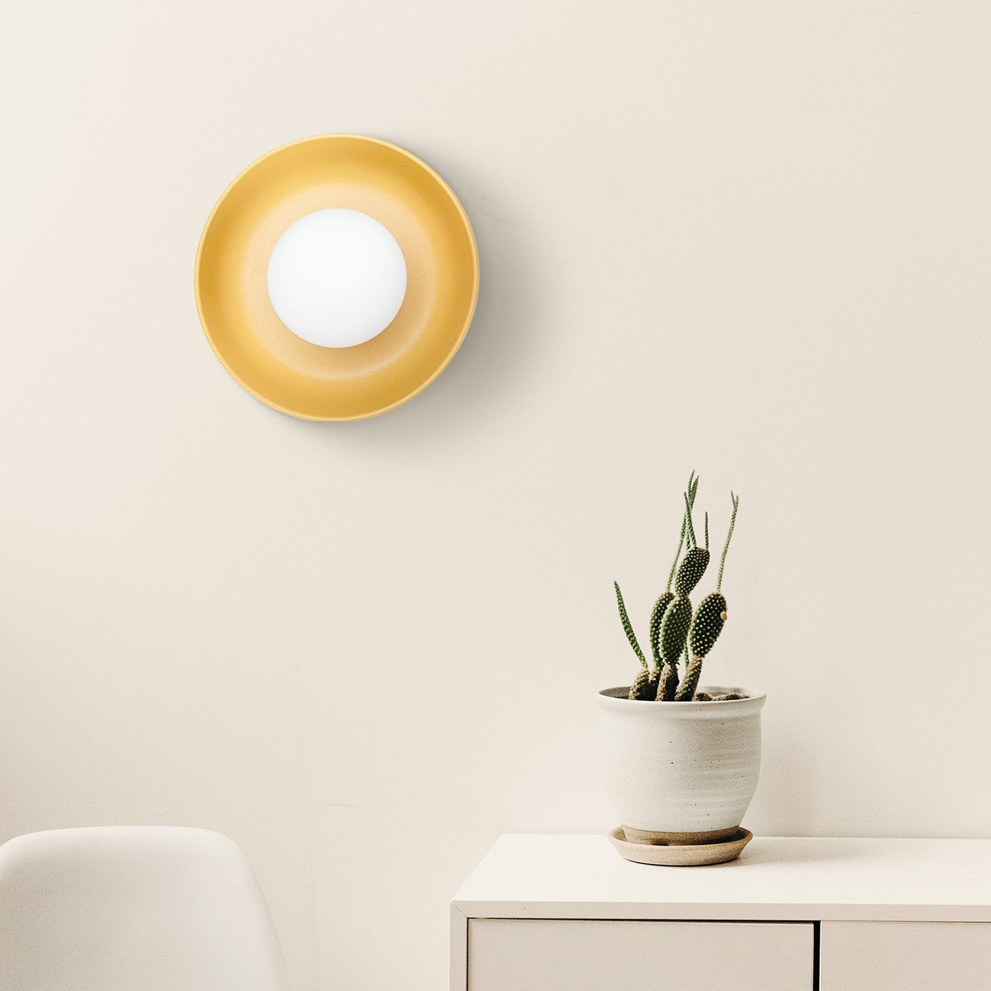 Mareno Modern Wall Sconce Lighting with Ceramic Shade and Round Light Source - Yellow and Cream Wall Lamp for Cozy Atmosphere