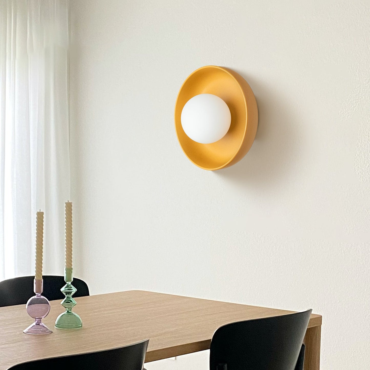 Mareno Modern Wall Sconce Lighting with Ceramic Shade and Round Light Source - Yellow and Cream Wall Lamp for Cozy Atmosphere