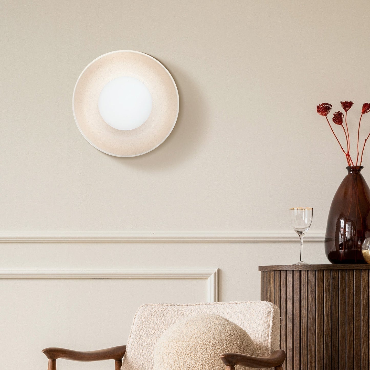 Mareno Modern Wall Sconce Lighting with Ceramic Shade and Round Light Source - Yellow and Cream Wall Lamp for Cozy Atmosphere