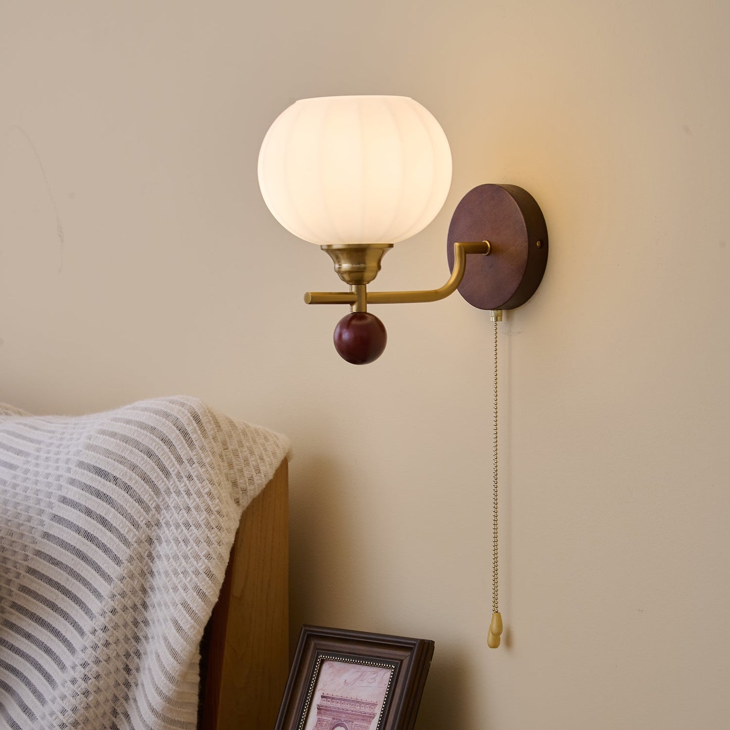 Elegant Wall Sconce Lighting - Modern Metal, Wood & Glass Wall Lamp with White Shade for Unique Interior Decor