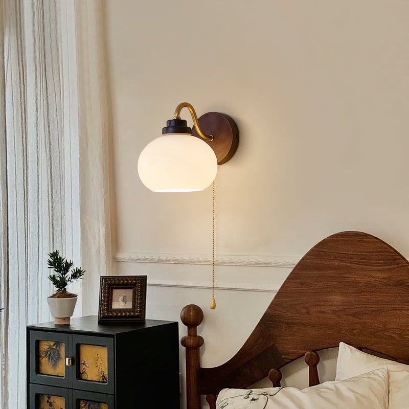 Elegant Wall Sconce Lighting - Modern Metal, Wood & Glass Wall Lamp with White Shade for Unique Interior Decor