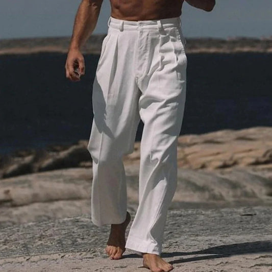 Men's Linen Pants - Vintage Solid Color Loose Trousers for Spring & Summer, Breathable Casual Straight Fit 0