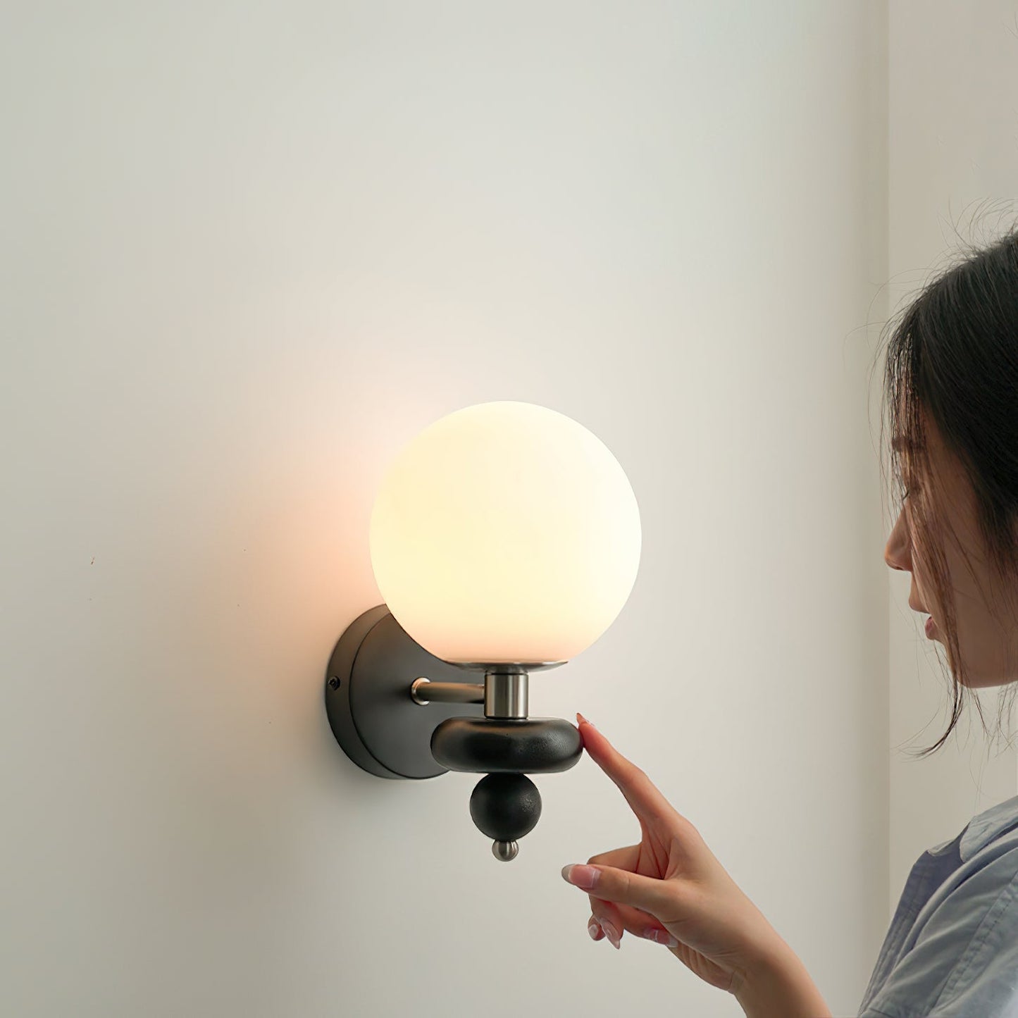 Modern Wall Sconce Lighting with Opal Glass and Wood Accents - Elegant Wall Lamp for Living Room, Bedroom, and Hallway