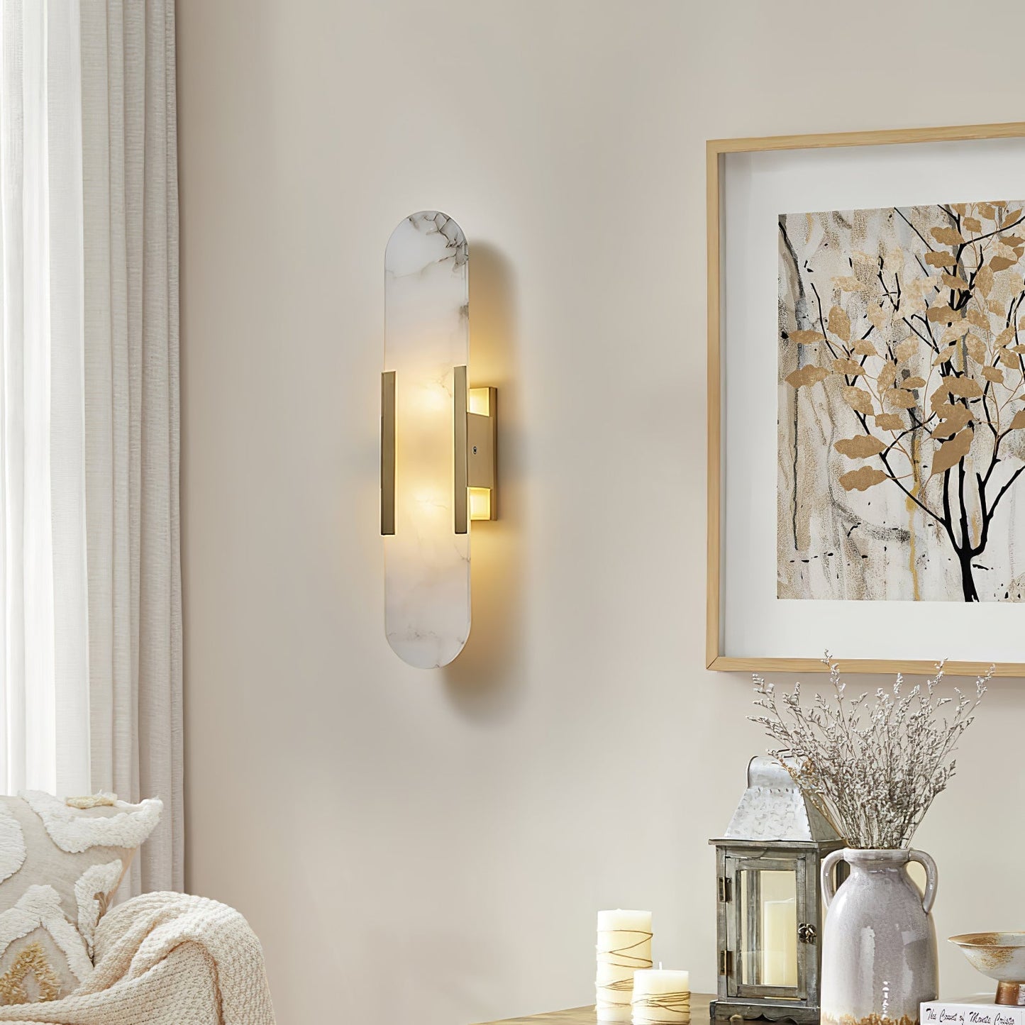 Modern Wall Lamp with Alabaster Cover and Metal Frame | Stylish Lighting for Living Room and Bedroom