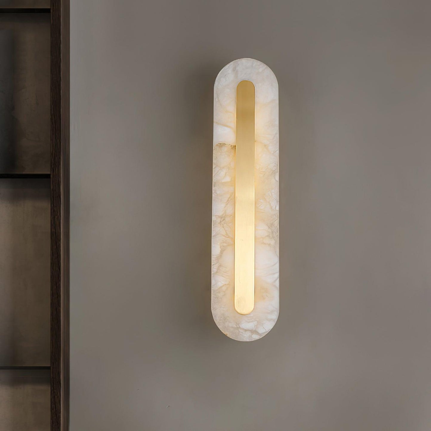 Modern Brass and Alabaster Wall Sconce Light with LED - Flexible Vertical/Horizontal Mounting, Soft Lighting for Any Room