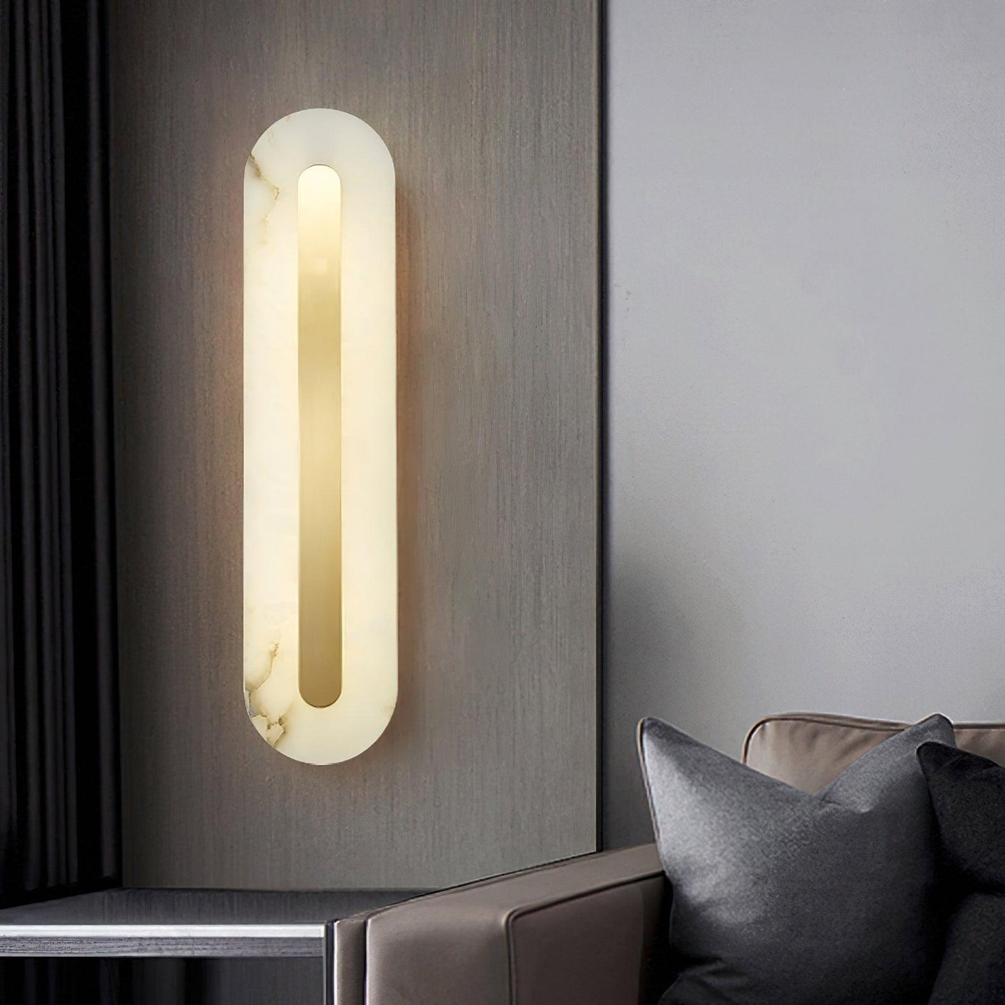 Modern Brass and Alabaster Wall Sconce Light with LED - Flexible Vertical/Horizontal Mounting, Soft Lighting for Any Room