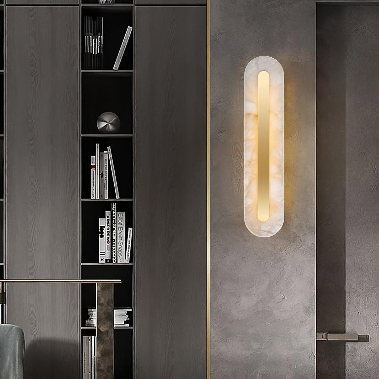 Modern Brass and Alabaster Wall Sconce Light with LED - Flexible Vertical/Horizontal Mounting, Soft Lighting for Any Room