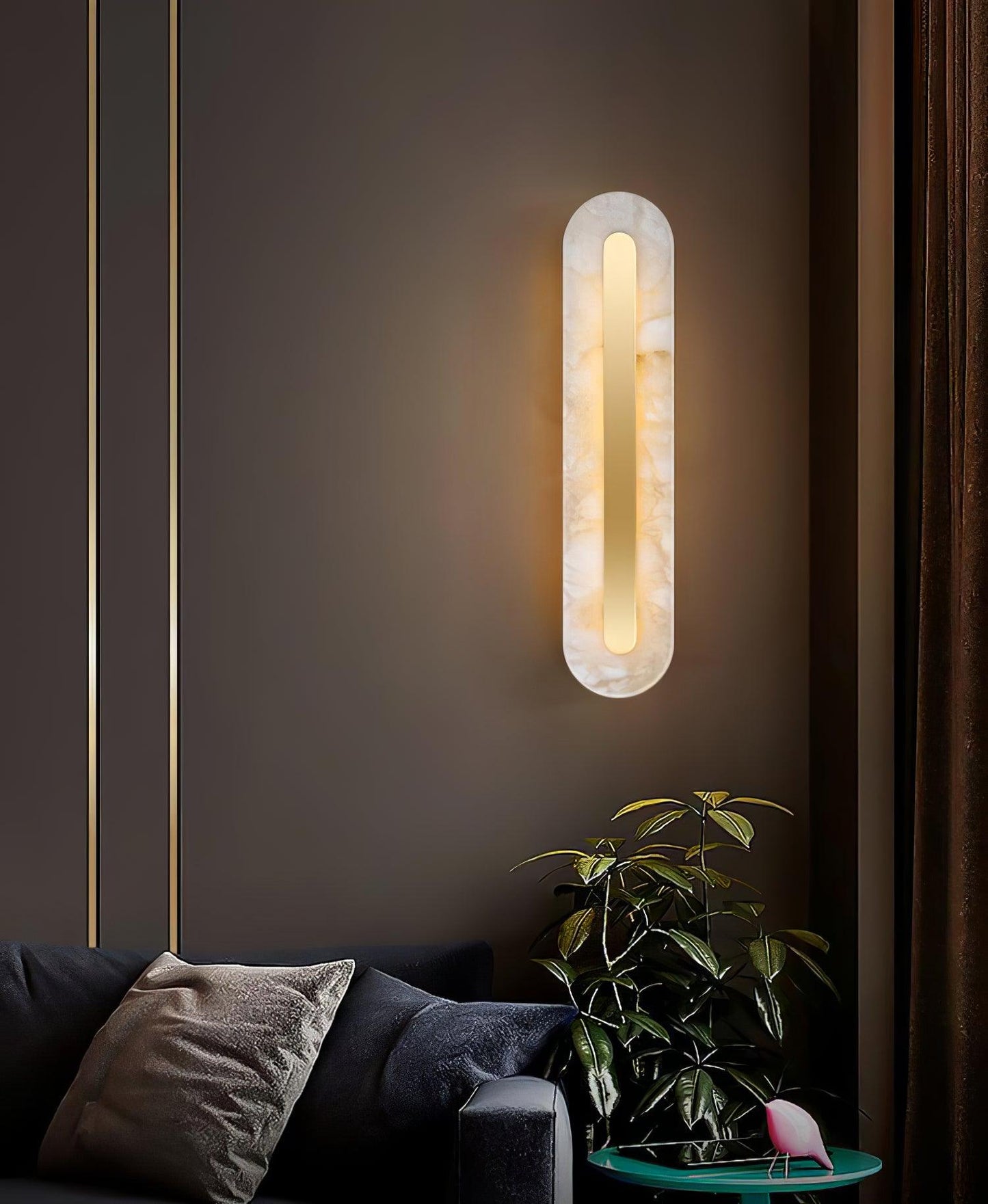 Modern Brass and Alabaster Wall Sconce Light with LED - Flexible Vertical/Horizontal Mounting, Soft Lighting for Any Room