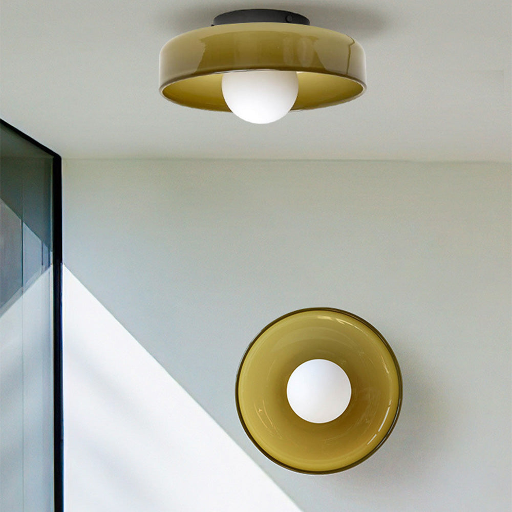 Modern Ceiling Light | Round Glass Shade with Warm Amber Shade | Elegant Lighting for a Pleasant Atmosphere