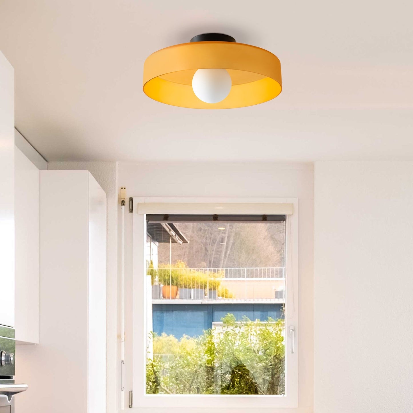 Modern Ceiling Light | Round Glass Shade with Warm Amber Shade | Elegant Lighting for a Pleasant Atmosphere