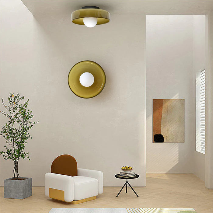 Modern Ceiling Light | Round Glass Shade with Warm Amber Shade | Elegant Lighting for a Pleasant Atmosphere