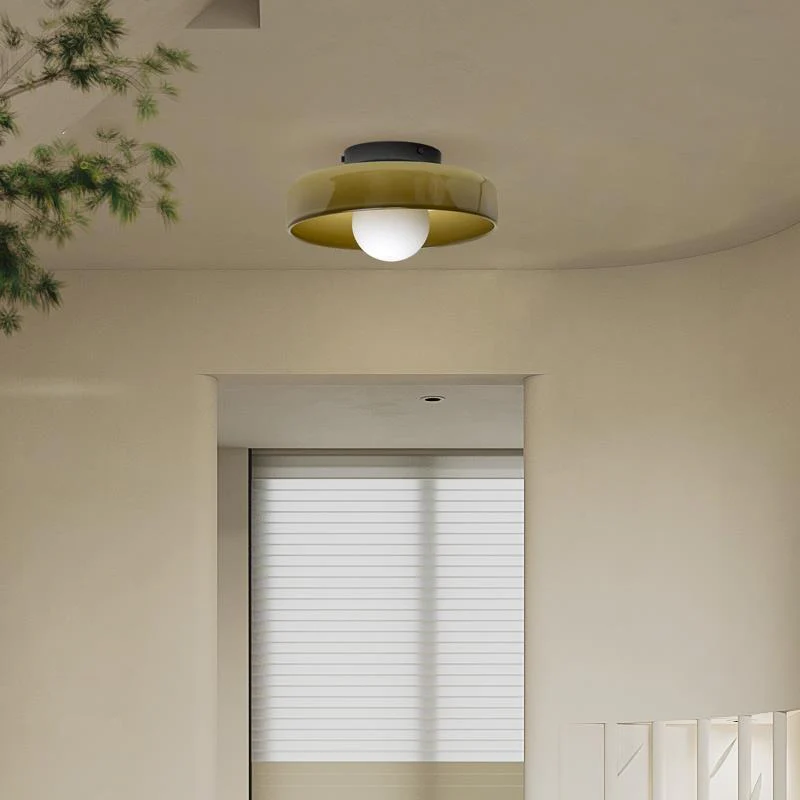 Modern Ceiling Light | Round Glass Shade with Warm Amber Shade | Elegant Lighting for a Pleasant Atmosphere
