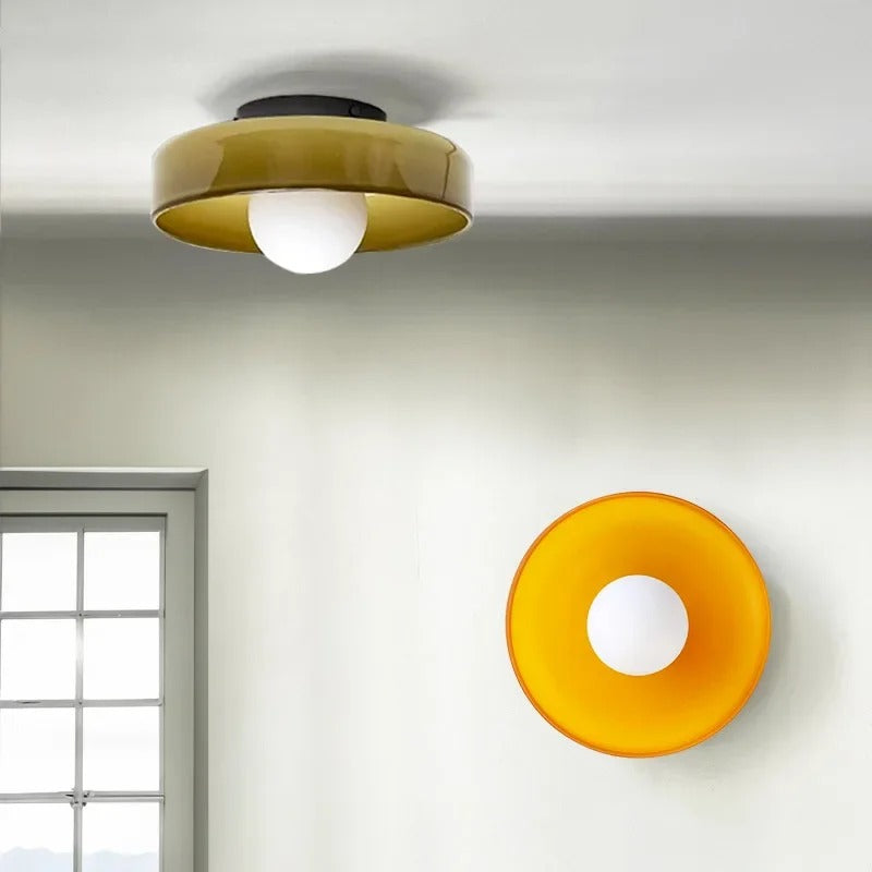 Modern Ceiling Light | Round Glass Shade with Warm Amber Shade | Elegant Lighting for a Pleasant Atmosphere