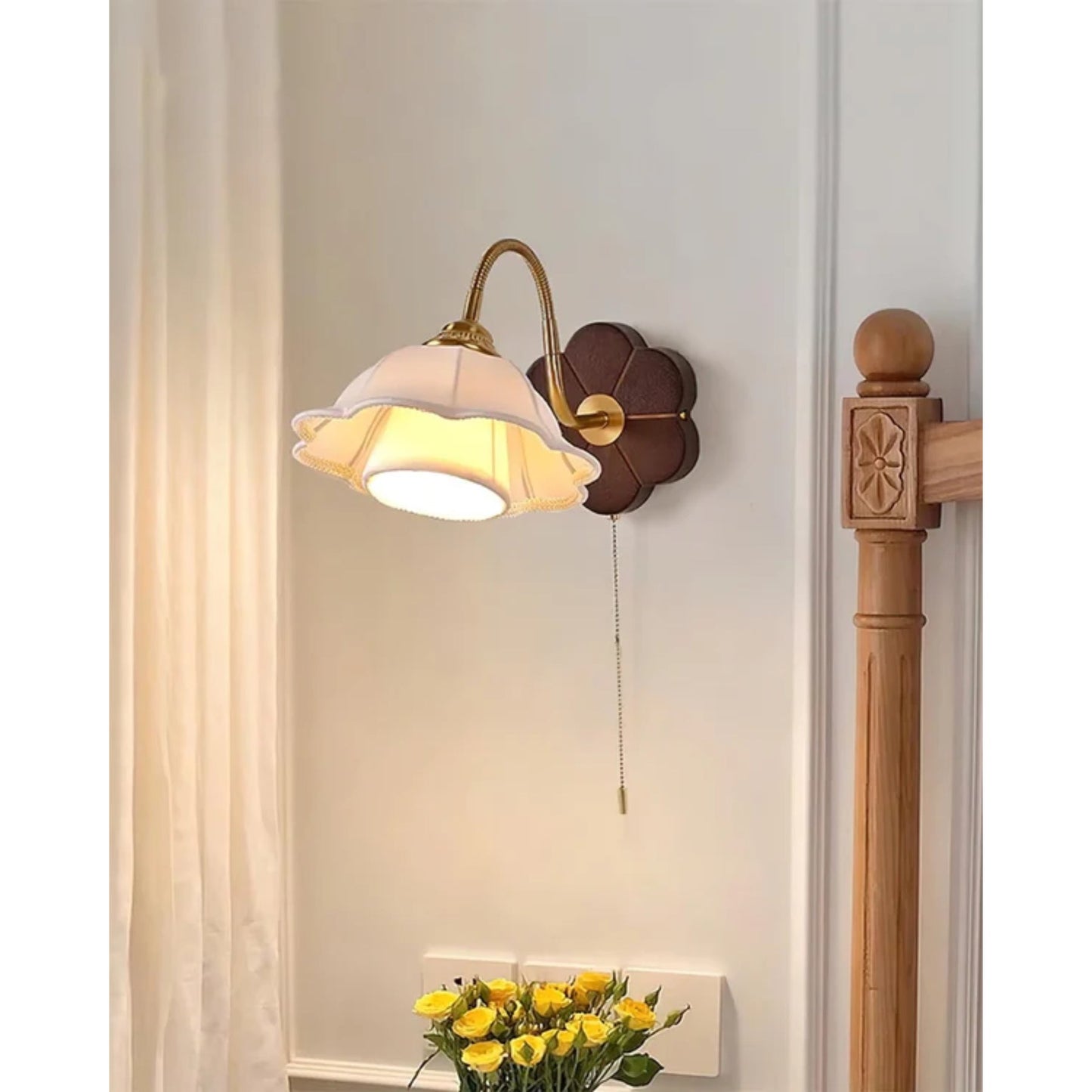 Vintage Flower Wall Sconce Lighting with Handmade Shade - Elegant Wall Lamp for Cozy Interiors
