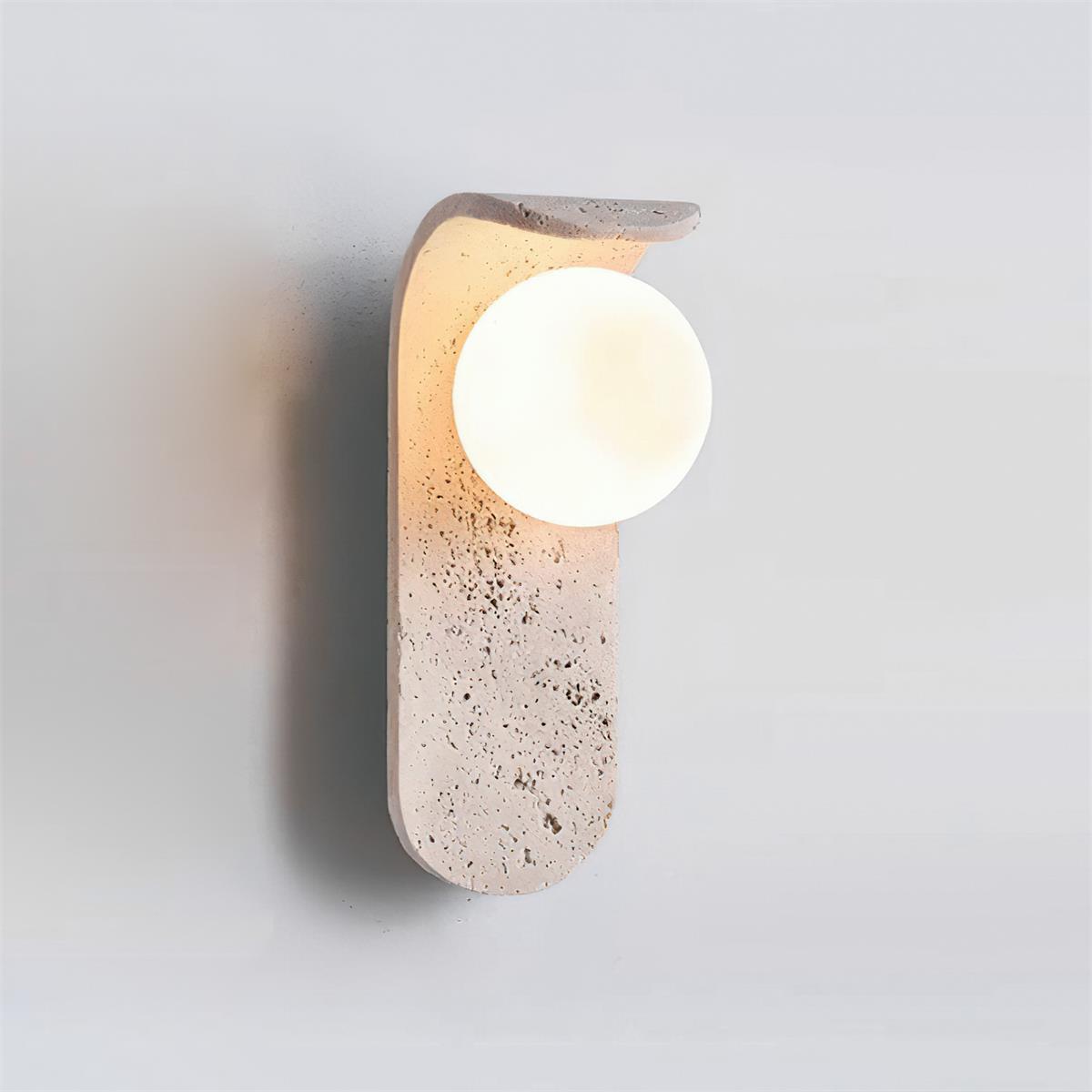 Modern Wall Sconce Lighting with Travertine Base and Glass Ball - Elegant Wall Lamp for Cozy Atmosphere
