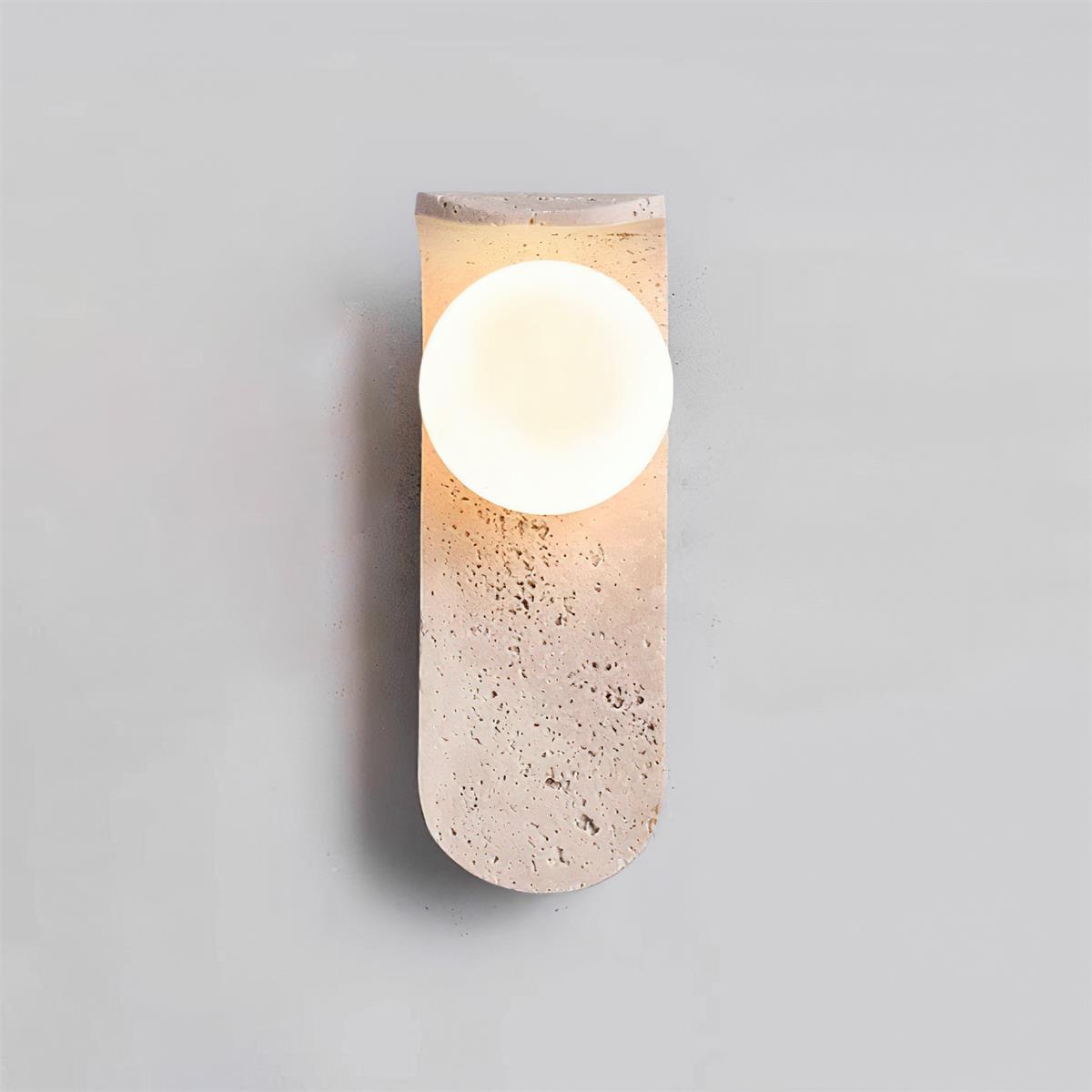Modern Wall Sconce Lighting with Travertine Base and Glass Ball - Elegant Wall Lamp for Cozy Atmosphere