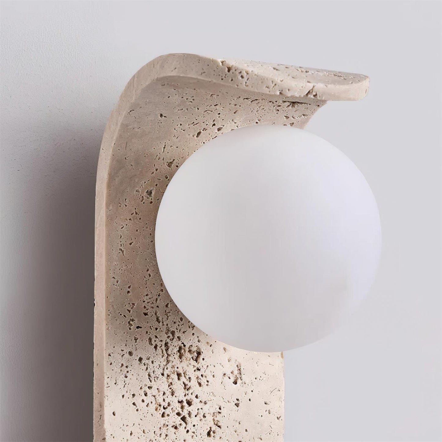 Modern Wall Sconce Lighting with Travertine Base and Glass Ball - Elegant Wall Lamp for Cozy Atmosphere