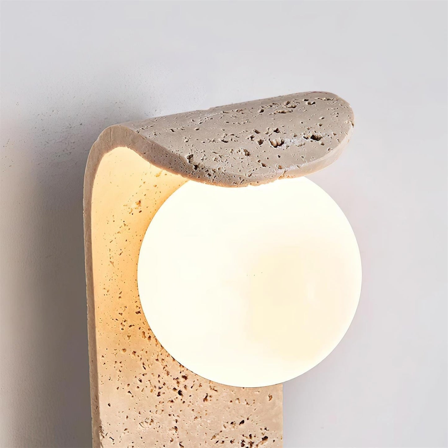 Modern Wall Sconce Lighting with Travertine Base and Glass Ball - Elegant Wall Lamp for Cozy Atmosphere