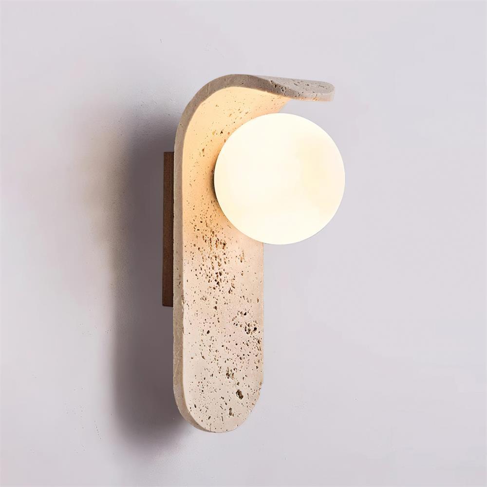 Modern Wall Sconce Lighting with Travertine Base and Glass Ball - Elegant Wall Lamp for Cozy Atmosphere