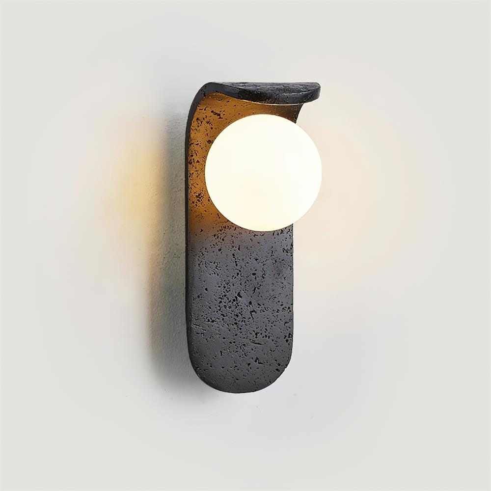 Modern Wall Sconce Lighting with Travertine Base and Glass Ball - Elegant Wall Lamp for Cozy Atmosphere