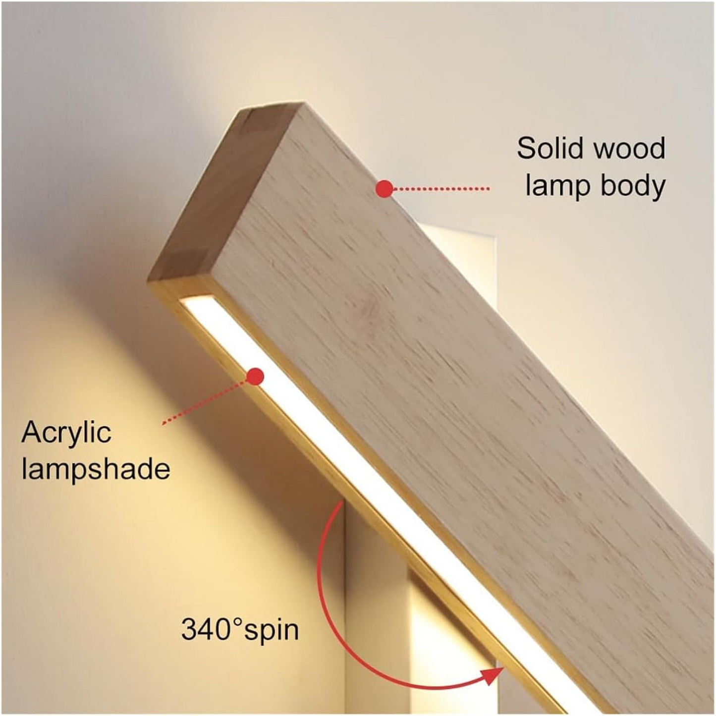 Norello Adjustable Wooden Wall Lamp with LED Sconce Light - Modern Wall Sconce Lighting for Living Room and Bedroom