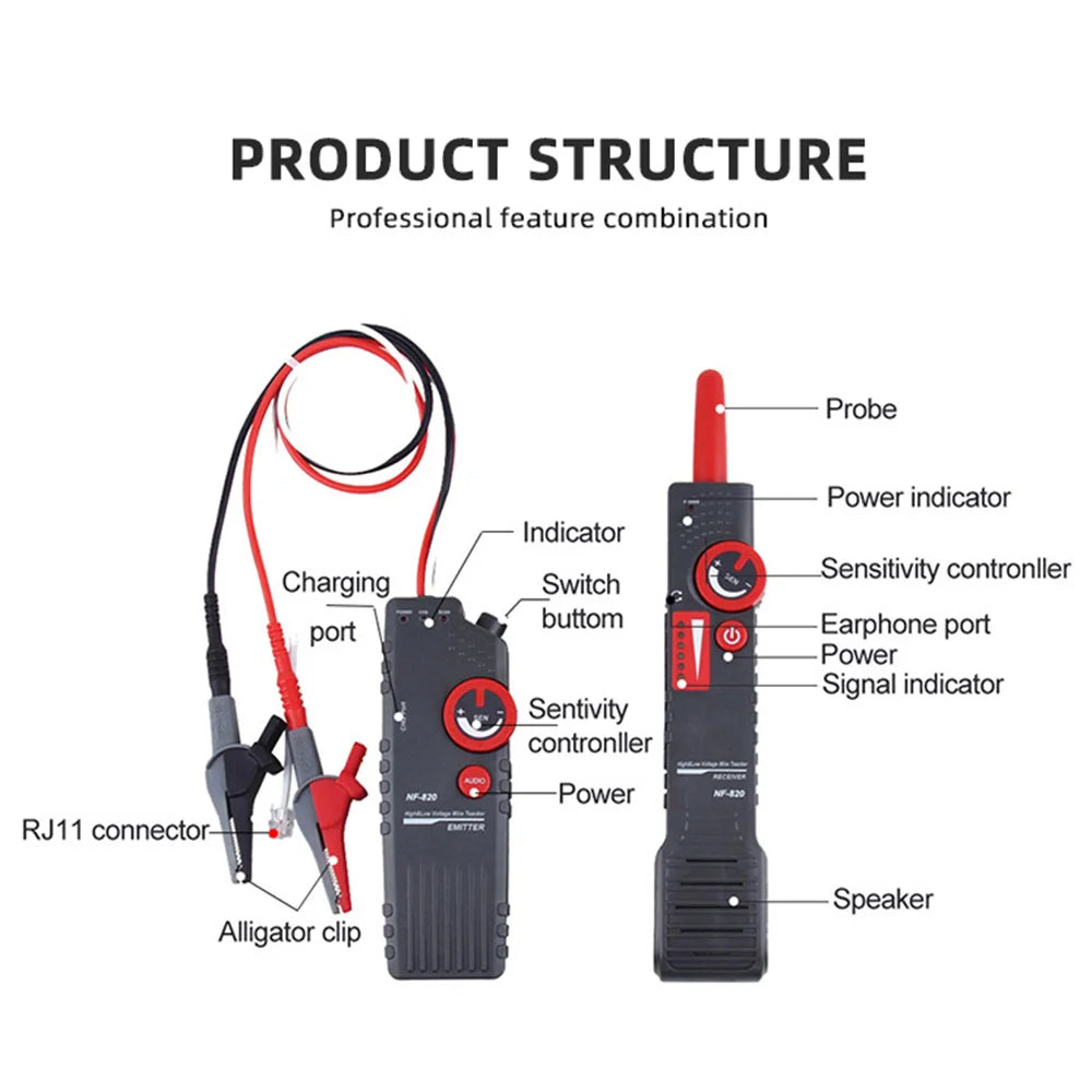 Noyafa NF-820 Cable Tracker – Efficient Underground Wire Locator with Adjustable Signal Strength 4