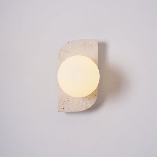 Pellune Modern Wall Sconce Light with Travertine and Wood - Elegant Wall Lamp for Living Room, Hallway, and Bathroom