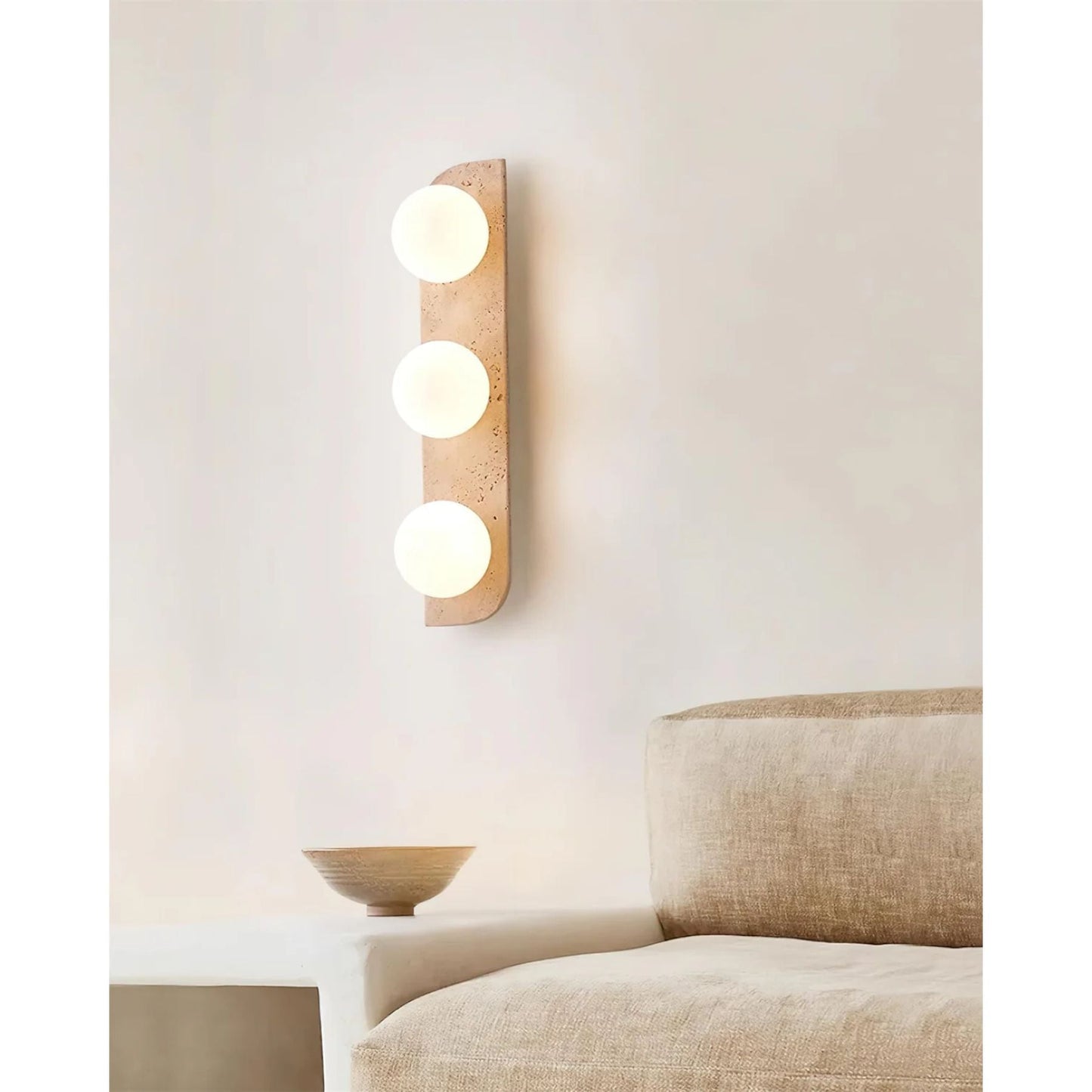 Pellune Modern Wall Sconce Light with Travertine and Wood - Elegant Wall Lamp for Living Room, Hallway, and Bathroom