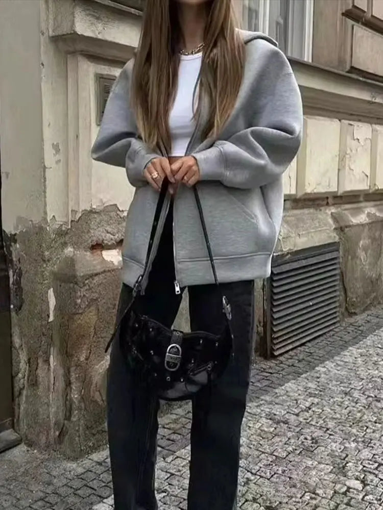 Podzimní Dámská Bunda S Kapucí | Šedá, Dlouhý Rukáv & Velká Kapsa | Pohodlný Styl Pro Každodenní Nošení