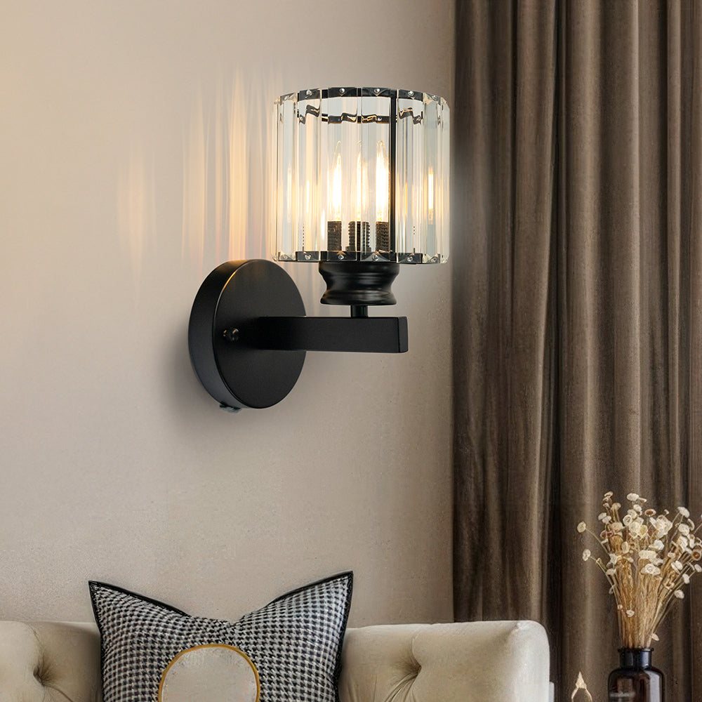 Quisso Modern Wall Sconce Light with Glass Shade - Elegant Black and Transparent Design for Atmosphere