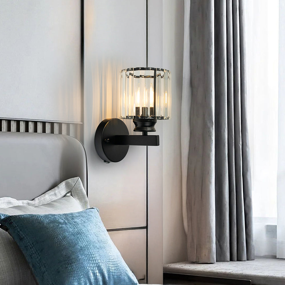 Quisso Modern Wall Sconce Light with Glass Shade - Elegant Black and Transparent Design for Atmosphere